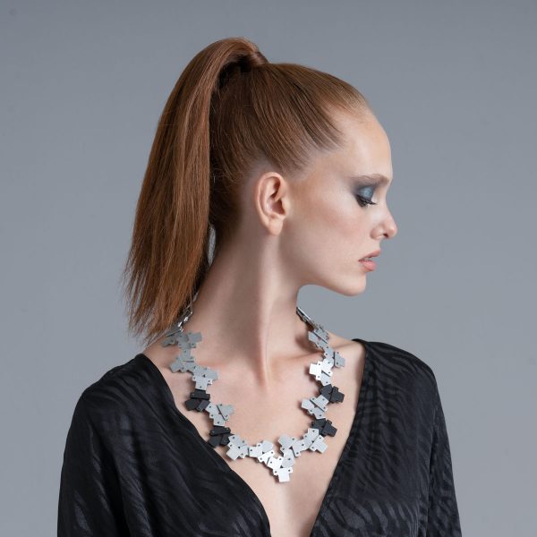 Symmetrical Tension Necklace Worn - T series - Jewellery and Objects for the design enthusiast - karakalpaki.com