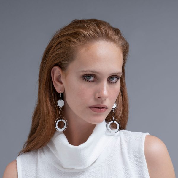 Circles in Chains Leather Earrings Worn - Skin on Skin - Jewellery and Objects for the design enthusiast - karakalpaki.com
