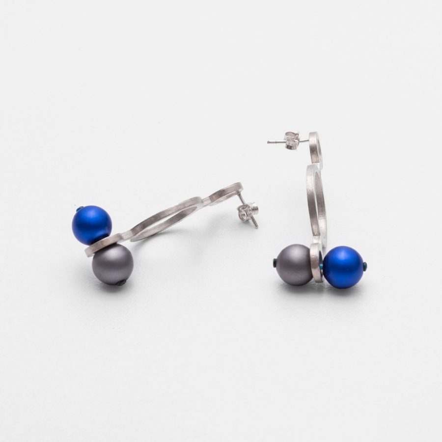Asymmetrical Tension Silver Earrings Blue - Just Silver - Jewellery and Objects for the design enthusiast - karakalpaki.com