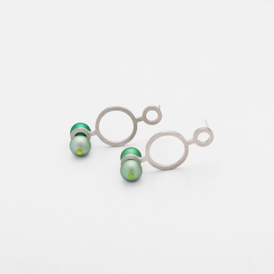 Asymmetrical Tension Silver Earrings Green - Just Silver - Jewellery and Objects for the Design Enthusiast - karakalpaki.com