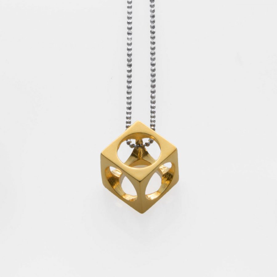 Long Cube Pendant Yellow Gold Plated Silver - Just Silver - Jewellery and Objects for the design enthusiast - karakalpaki.com