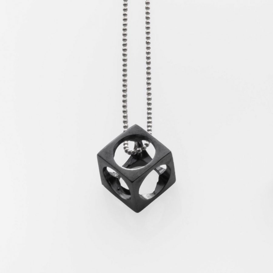 Long Cube Pendant Ruthenium Plated Silver - Just Silver - Jewellery and Objects for the design enthusiast - karakalpaki.com
