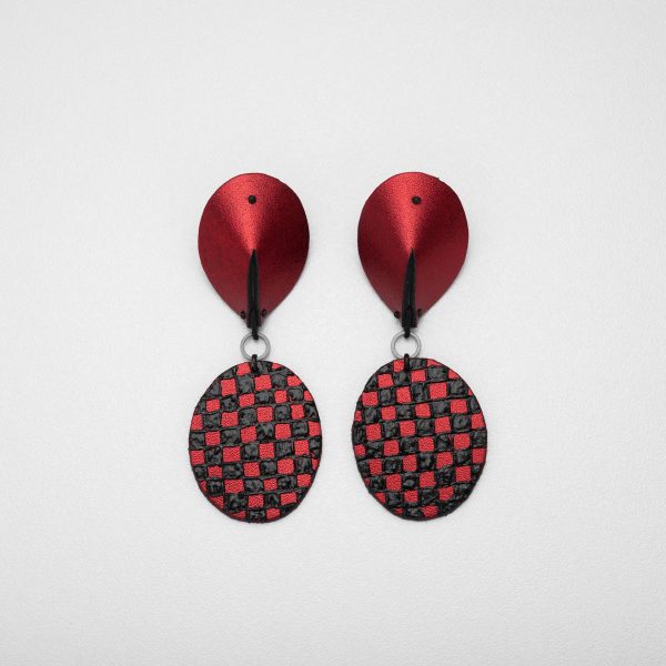 Chessboard Leather Earrings Red - Skin On Skin - Jewellery and Objects for the Design Enthusiast - karakalpaki.com