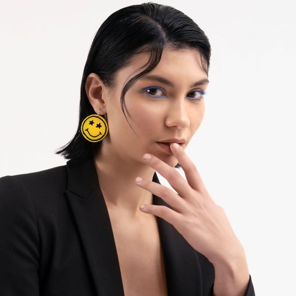 Smiley Face Earrings Worn - Skin on Skin - Jewellery and Objects for the Design Enthusiast - karakalpaki.com