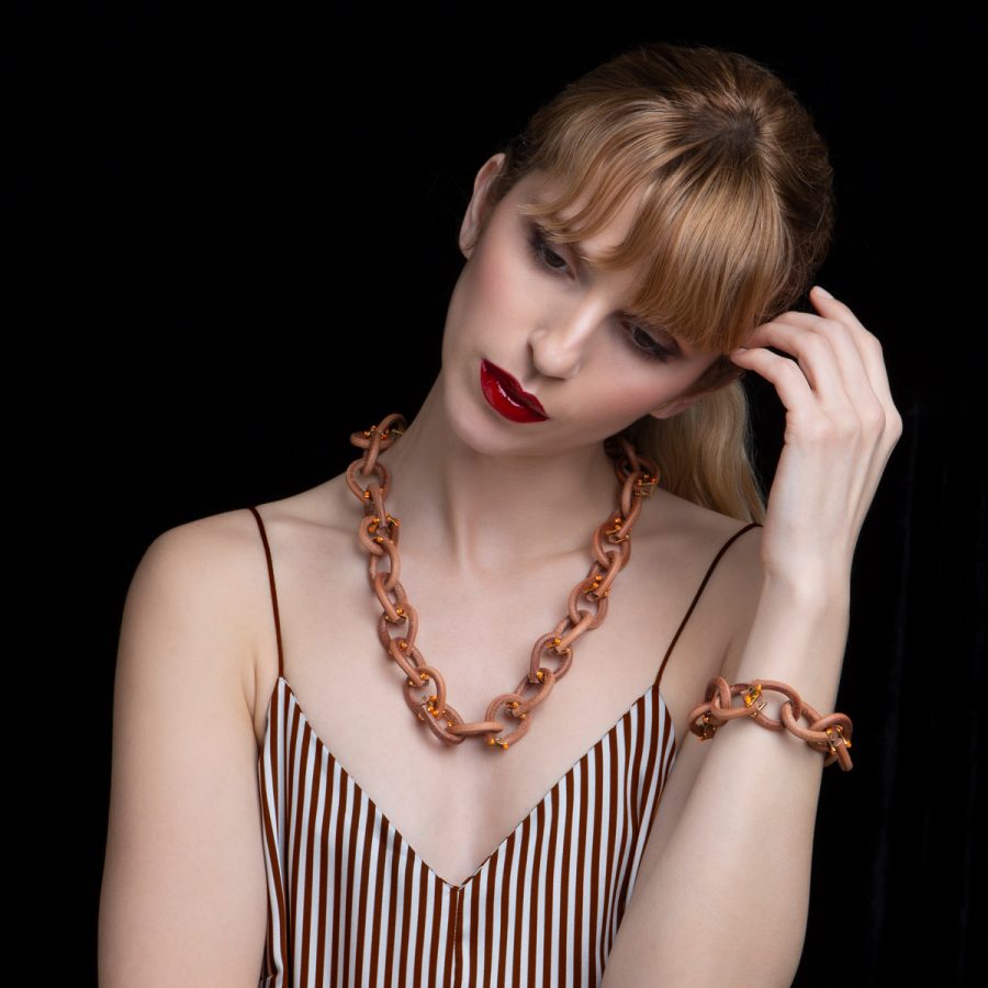 Posh Chain Necklace Natural Brown Worn - Skin on Skin - Jewellery and Objects for the Design Enthusiast - karakalpaki.com