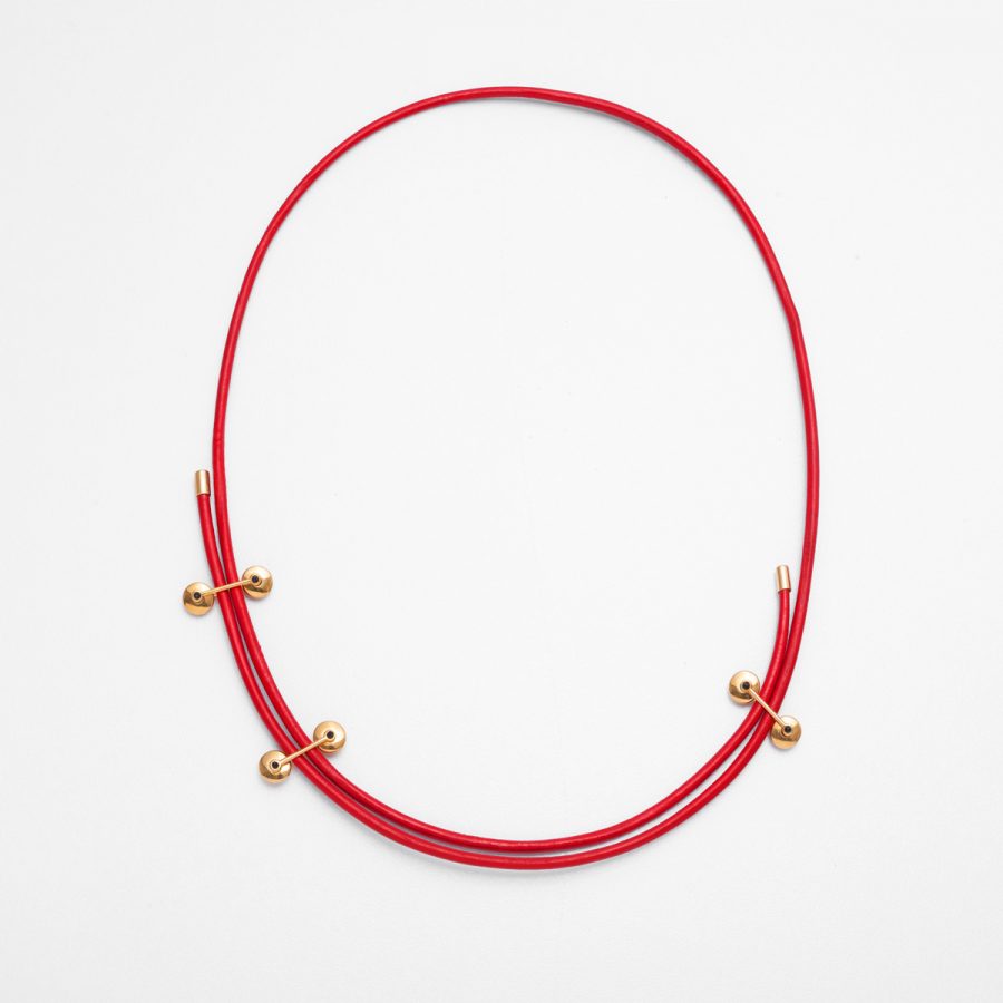 Polyline Leather Necklace Red - Skin on Skin - Points And Arcs Necklace - Golden Touch - Jewellery and Objects for the Design Enthusiast - karakalpaki.com