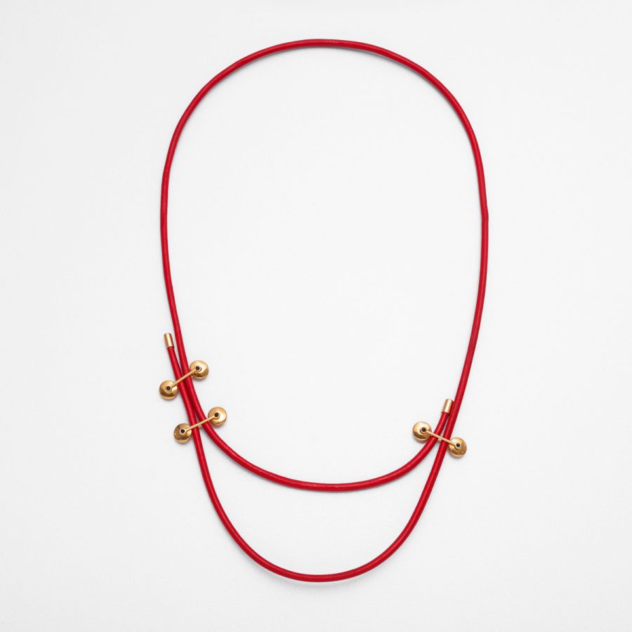 Polyline Leather Necklace Red - Skin on Skin - Points And Arcs Necklace - Golden Touch - Jewellery and Objects for the Design Enthusiast - karakalpaki.com