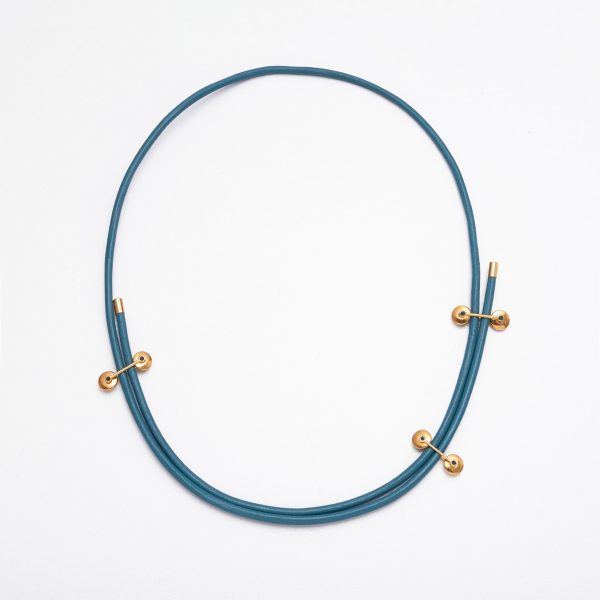 Polyline Leather Necklace Cyan - Skin on Skin - Points And Arcs Necklace - Golden Touch - Jewellery and Objects for the Design Enthusiast - karakalpaki.com