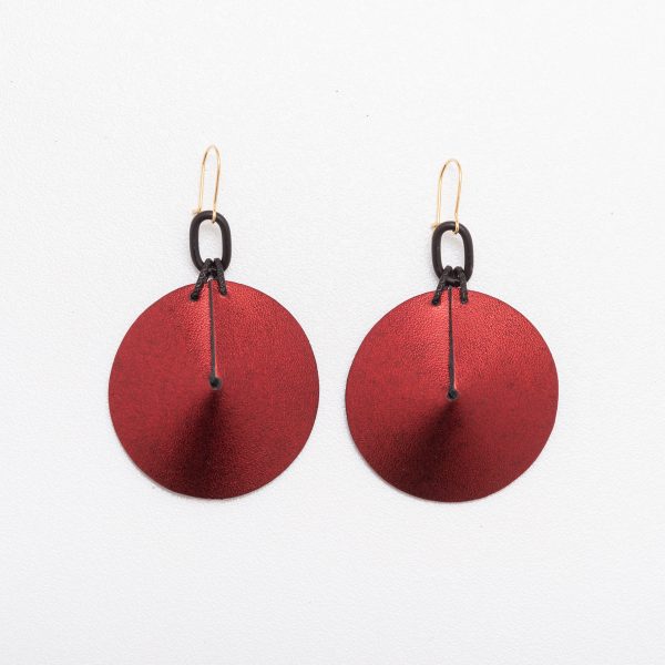 Drums Leather Earrings Large Red - Skin on Skin - Jewellery and Objects for the Design Enthusiast - karakalpaki.com