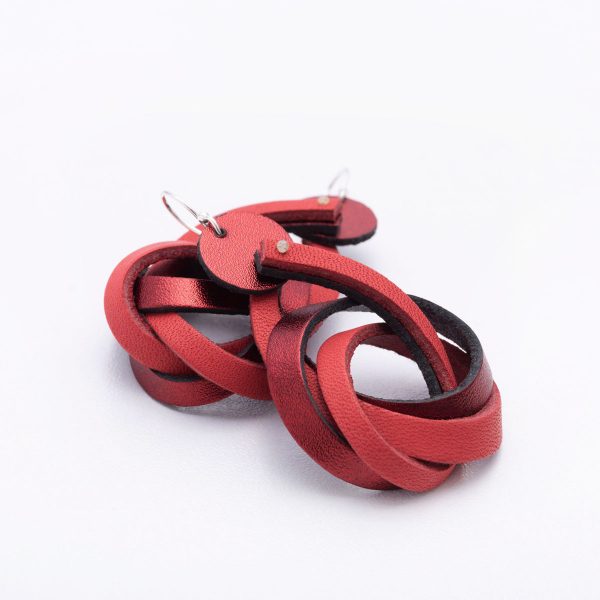 Knot Leather Earrings Red Medium - Skin on Skin - Jewellery and Objects for the Design Enthusiast - karakalpaki.com