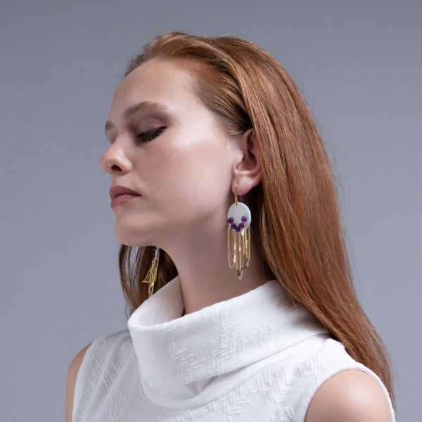 Medusa Earrings White Worn - Skin on Skin - Jewellery and Objects for the Design Enthusiast - karakalpaki.com