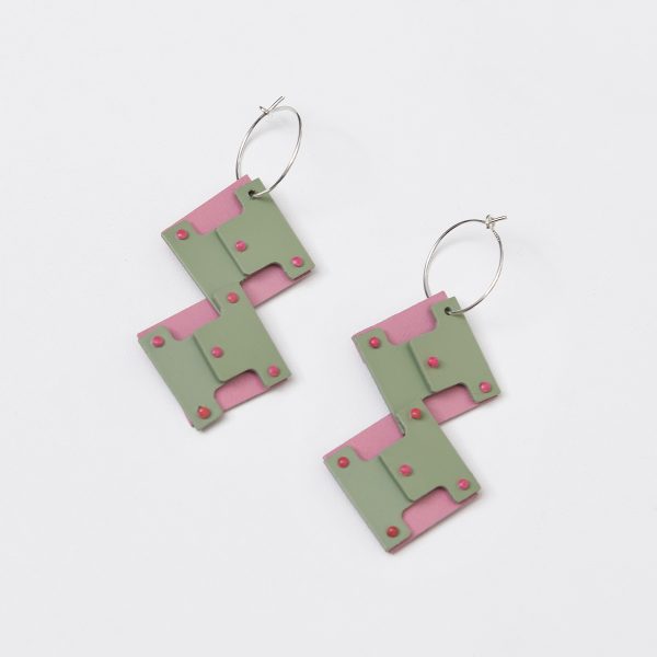 Double Square Earrings Pink - Green - T series - Jewellery and Objects for the Design Enthusiast - karakalpaki.com