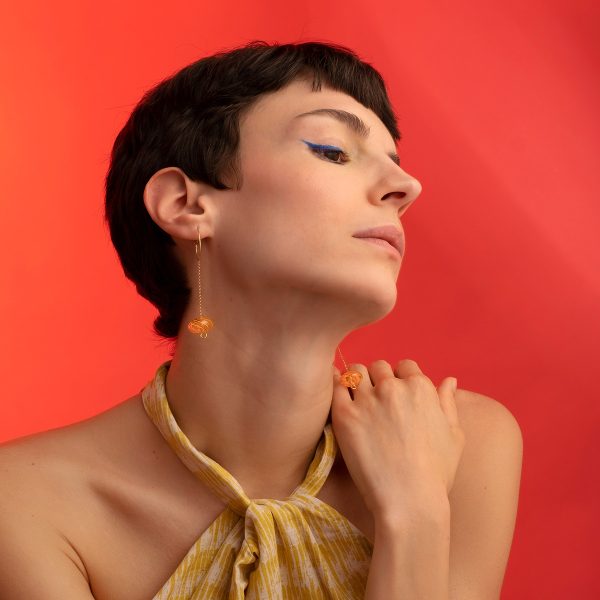 Glass Disk Earrings Orange Worn - Clean Cut - Jewellery and Objects for the Design Enthusiast - karakalpaki.com