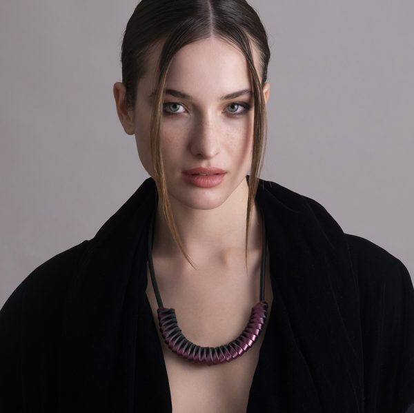 Half-Flux Necklace Large Purple Worn - Skin on Skin - Jewellery and Objects for the Design Enthusiast - karakalpaki.com